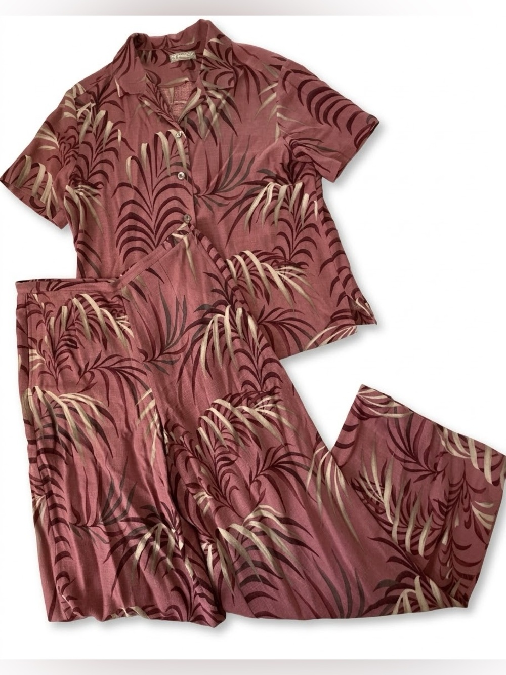 Tommy Bahama Dusty Rose Tropical Leaf 100% Silk Pantsuit